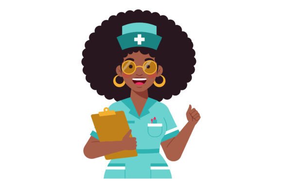 Cheerful Nurse with Curly Hair Wearing S