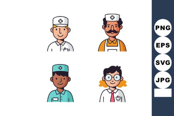Diverse Medical Staff Icons Including Nu
