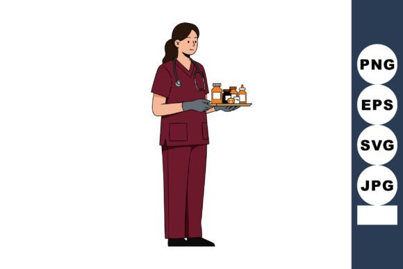 Female Nurse Holding Tray with Medical B