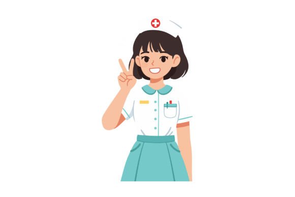 Female Nurse Smiling and Making Peace Sign