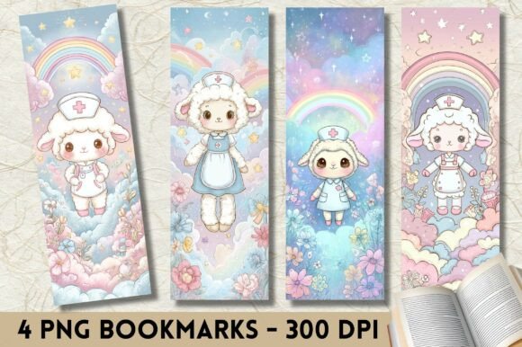 Kawaii Lamb Nurse Rainbow Bookmark