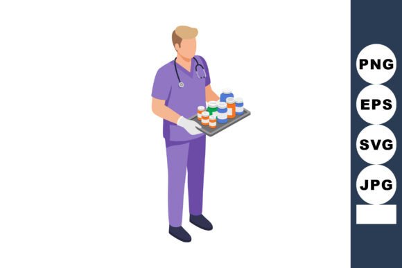 Male Nurse Holding Tray with Multiple Me