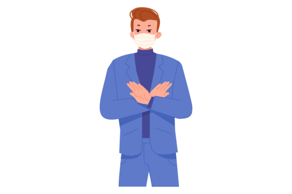 Man in Medical Mask with Refusal Gesture