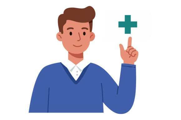 Man Pointing at Red Medical Cross Symbol