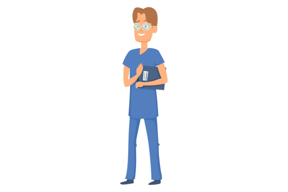 Medical Intern Cartoon Character. Young