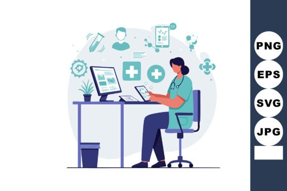 Medical Nurse Using Digital Tablet