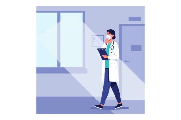 Medical Professional in White Coat Walki