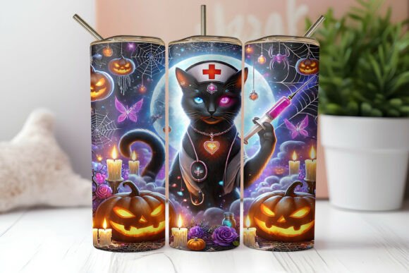 Neon Gothic Nurse Cat Tumbler Wrap