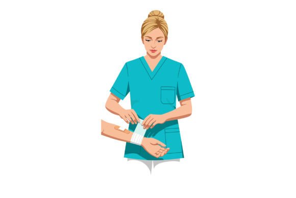 Nurse Applying Medical Bandage on Patient
