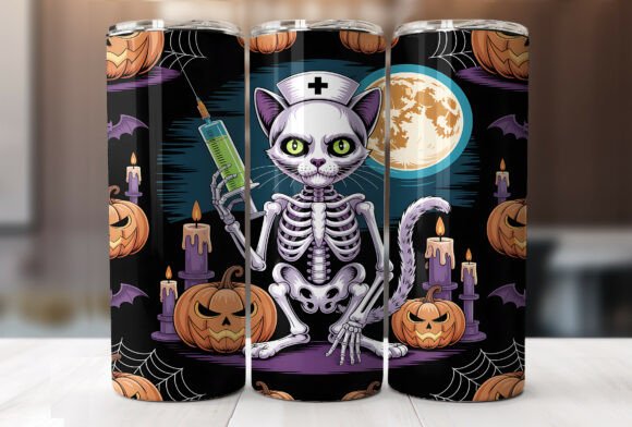 Nurse Cat Skeleton Tumbler Wrap