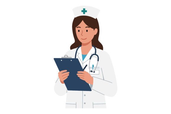 Nurse Holding a Clipboard in a White Coa