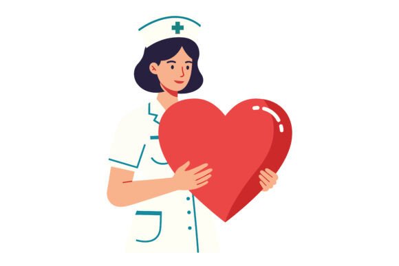 Nurse Holding a Red Heart Symbol
