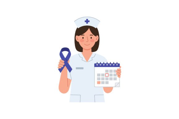 Nurse Holding Blue Awareness Ribbon