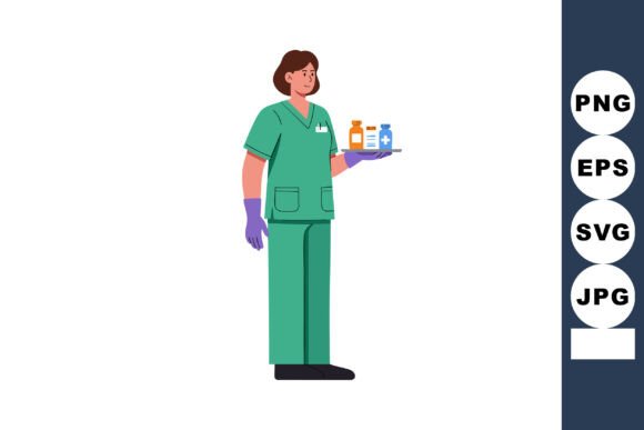 Nurse in Green Scrubs Holding Medicine B