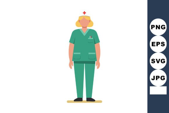 Nurse in Green Scrubs with Red Cross