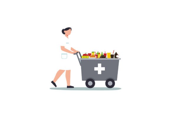 Nurse Pushing a Shopping Cart Filled Wit